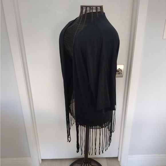 Bobi Black 3/4 sleeve Boho Fridge cover up hippie cardigan size M - Picture 6 of 6